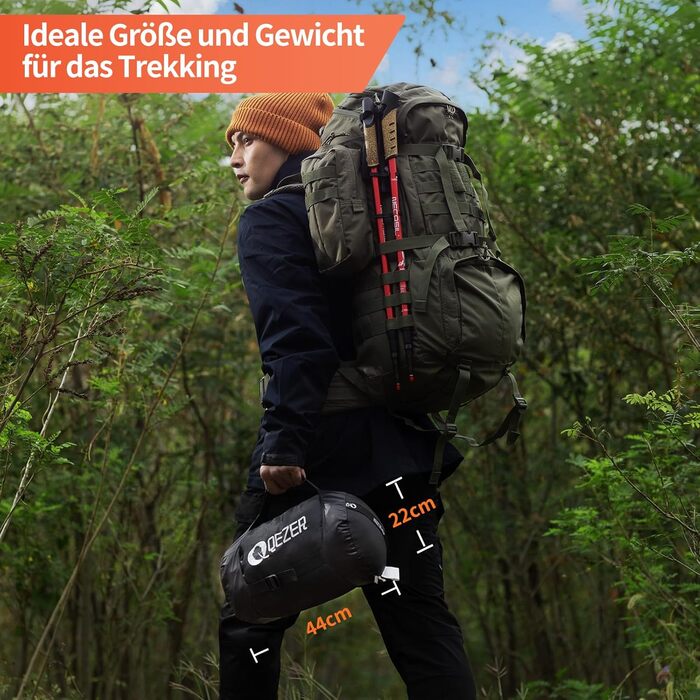 Сплячий мішок пуховий, зимовий, 600FP+, 12°C - -24°C, легкий та теплий, для 3-4 сезонів, кемпінг, трекінг, походи, оранжевий/чорний