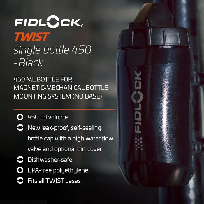 Пляшка для води Fidlock з конектором Twist, 450 мл, чорна
