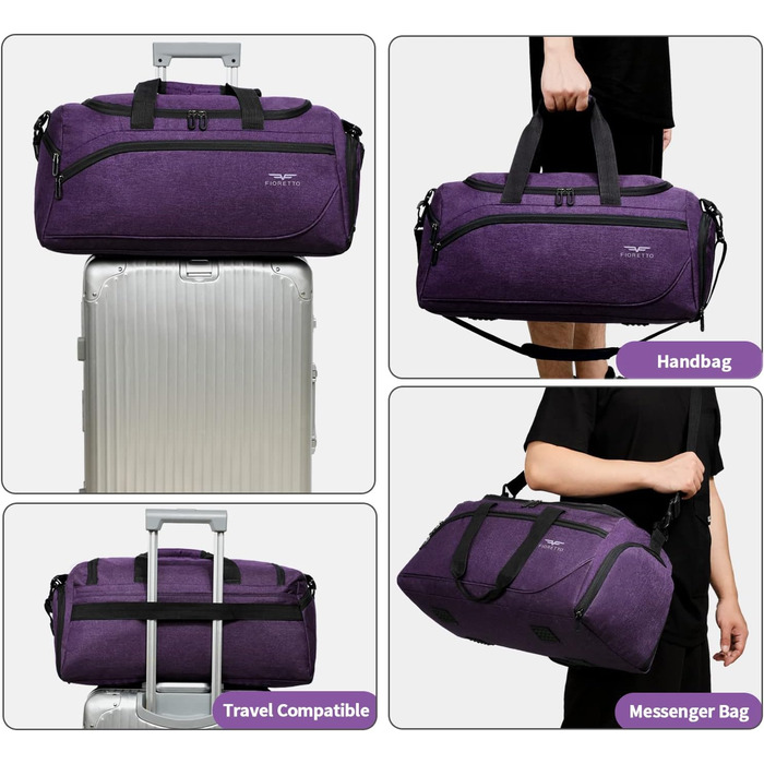 Спортивна та дорожня сумка FIORETTO 35L з відділенням для взуття та мокрих речей, водонепроникна, для тренувань, спортзалу, подорожей, плавання, сауни, футболу, фіолетовий
