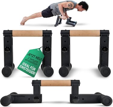 Ручки для віджимань POWERNOVA [3-в-1] - регульовані ручки для калістеніки, стійки на руках та віджимань | Захист зап'ясть, ідеальне обладнання для дому, спортзалу та в дорогу | З дерева