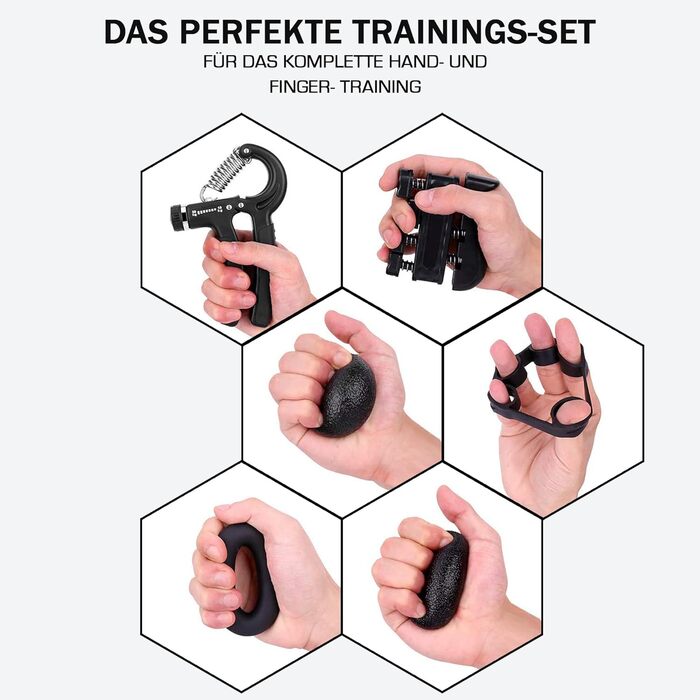 ALPHASKIN Premium Handtrainer: Тренажер для рук та пальців | Набір 2 та 5 шт. | Підвищена сила хвата | Тренування зап'ястя та пальців