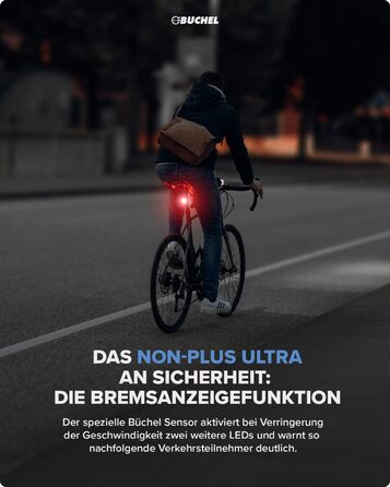 Задній ліхтар для велосипеда Büchel LED, акумуляторний, сертифікований StVZO, з функцією покажчика гальмування