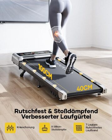 Бігова доріжка для дому Laufband з кутом нахилу 10%, 1-10 км/год, під стіл, 3.0 к.с., тихий мотор, електрична, LED-дисплей, пульт ДУ, додаток, срібляста