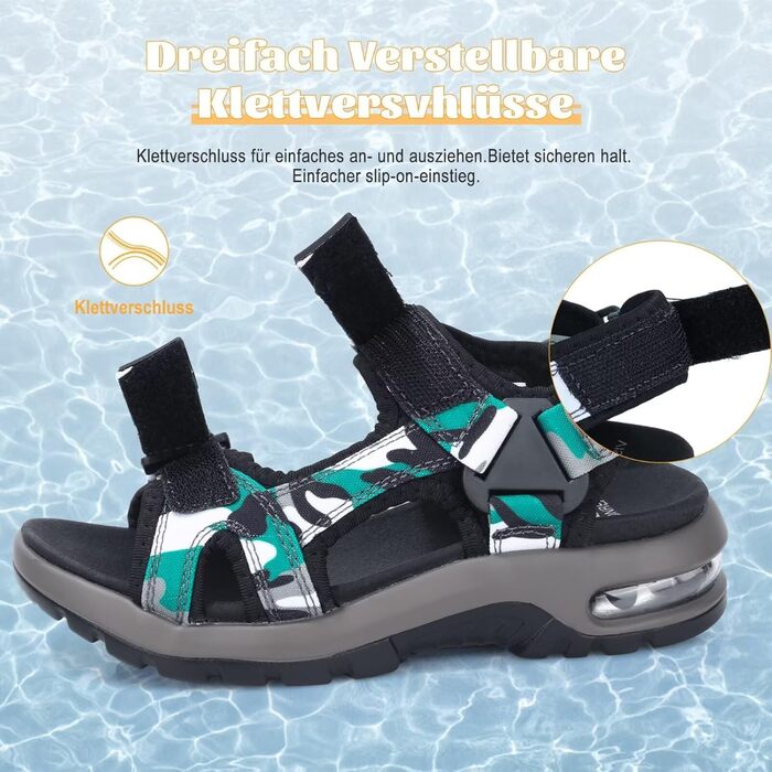 Чоловічі шкіряні сандалі Visionreast для пляжу, трекінгу та активного відпочинку на липучках (38 EU, Зелені)
