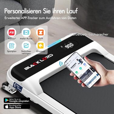 Електричний біговий тренажер BLACK LORD з нахилом 9%, 3.2 PS, 4-в-1 для дому та офісу, 12 програм, динамік, 140 кг, білий