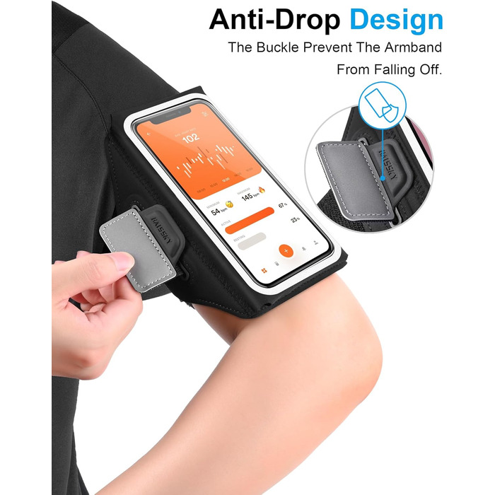 Чохол для телефону на руку для бігу з кишенею для навушників, на руку, для iPhone 17 16 15 14 13 12 11 Pro Max Galaxy S24 S23 Ultra, чорний