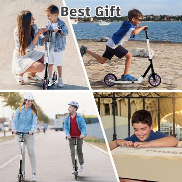 Дитячий трюковий самокат PHOEROS для дітей та дорослих, складний, з регулюванням висоти, амортизація, 200 мм колеса (білий)