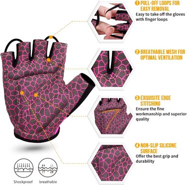 Рукавички для велосипеда, велоспорт, гірський велосипед, антиковзаючі, амортизуючі, сигнальний колір, унісекс, чоловічі, жіночі, рожевий S