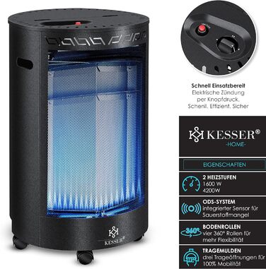 Газовий обігрівач KESSER® з керамічним інфрачервоним нагрівачем 4200 Вт (з газовим редуктором та шлангом) - газовий нагрівач, чорний