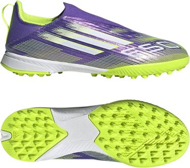 Дитячі футбольні бутси adidas F50 League Laceless для твердого поля, 34 EU, Purple Rush/Cloud White/Lucid Lemon