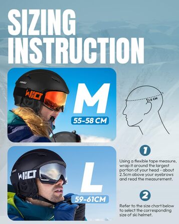 Шолом для лижного спорту, унісекс, чорний, 59-61 см. Регульований, з 12 вентиляційними отворами та знімним підкладкою та навушниками