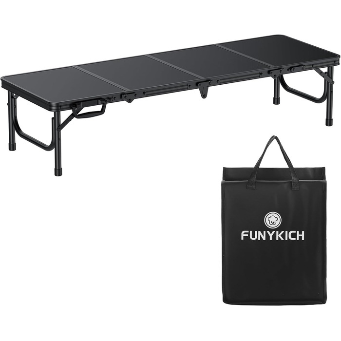 Складний кемпінговий стіл FUNYKICH 116x40x26 см, чорний - алюмінієвий, MDF стільниця, з сумкою для перенесення, для пікніка, пляжу, балкону