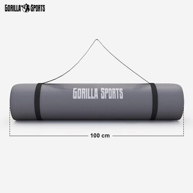 Йога мат GORILLA SPORTS® - 190x100x1,5 см з ручним ременем, не містить фталатів, антиковзаюча, вибір кольору. Килимок для гімнастики, фітнесу, спорту та тренувань.