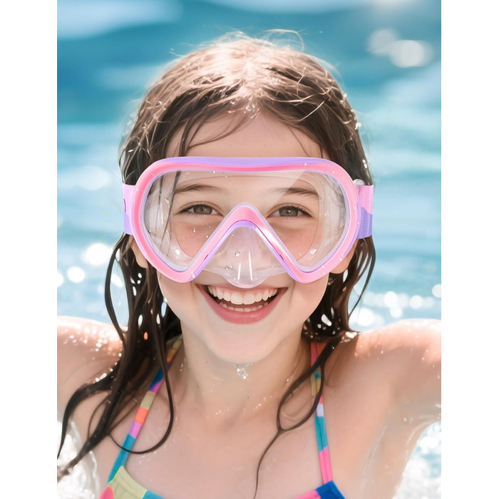 Дитяча маска для плавання та снорклінгу Supertrip, 6-14 років, скло, рожево-фіолетовий