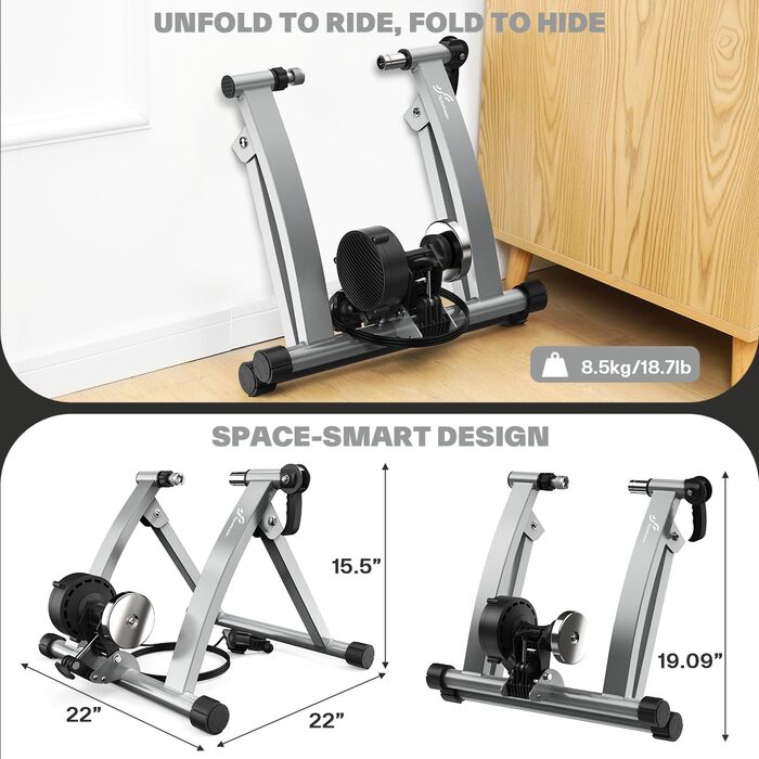 Роликовий тренажер Sportneer для велосипеда - магнітний тренажер для 26-28' та 700C, 6 рівнів опору, для занять в приміщенні, з низьким рівнем шуму