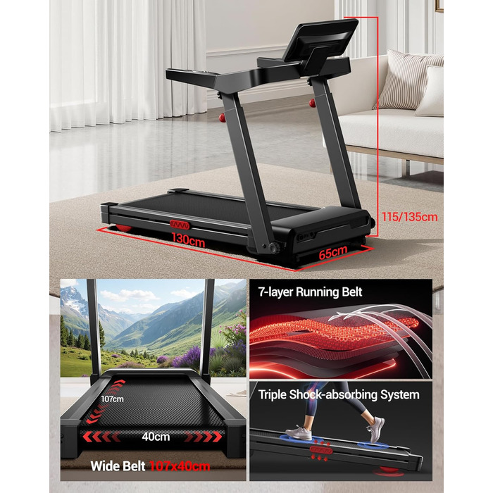 Бігова доріжка UMAY L10: електричний біговий доріжки з нахилом 20%, швидкість до 14 км/год, складний, потужність 3.5 PS, для дому, вантажопідйомність 180 кг