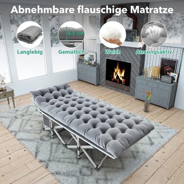 Розкладне ліжко-матрац для кемпінгу та відпочинку (190x71x35 см, сірий)