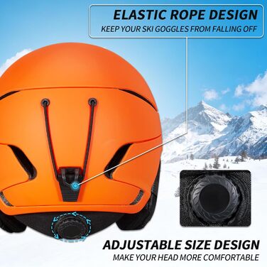 Шкільний шолом для сноуборду та лиж DXH811: унісекс, знятні навушники, вентиляція, захист від UV, регульований, матовий помаранчевий (шолом + маска + захист обличчя, M)