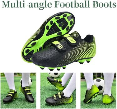 Дитячі футбольні бутси для хлопчиків та дівчаток, футбольні черевики з шипами для твердого поля, дитячі спортивні черевики для тренувань та занять на відкритому повітрі, дихаючі, антиковзкі, унісекс, розмір 28-37 (37 EU, Зелений)
