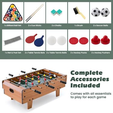 HOMASIS 4-в-1 ігровий стіл, з аксесуарами: кікер, тенісний стіл, більярд, хокей. Підходить для барів, вечірок, ігрових кімнат, дітей та дорослих