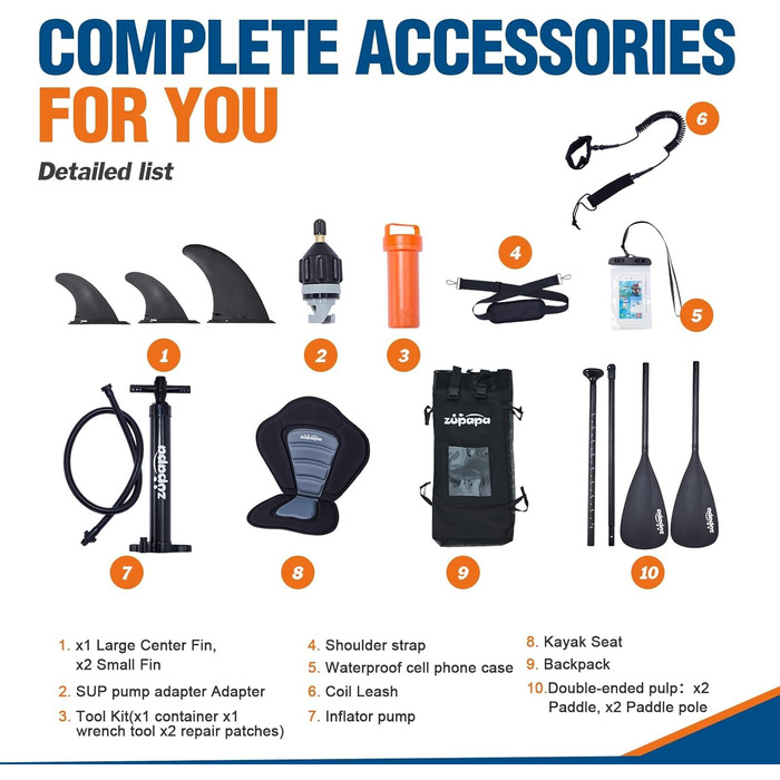 Надувний SUP-борд Zupapa 320/366см | Комплект для SUP та каякінгу | З аксесуарами (чорний, сірий, білий)