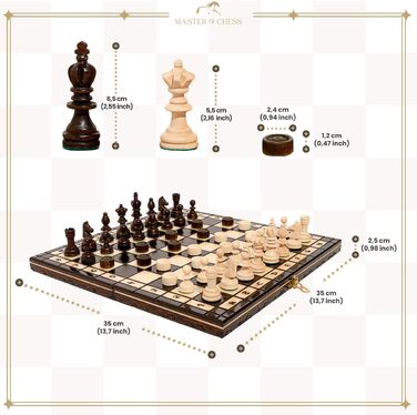 Набір для турнірного шахів №3 | Master Of Chess | Шахи з дерева, преміум-якість, 35 см | Класичний набір Staunton та шахове поле для дорослих та дітей (2 в 1, 35x35 см)