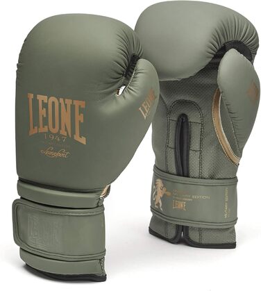 Боксерські рукавички LEONE 1947 шкіряні, військова серія, для MMA, UFC, Муай Тай, кікбоксингу, карате, тренувань, спарингів, зелені, 16 унцій (450 г)