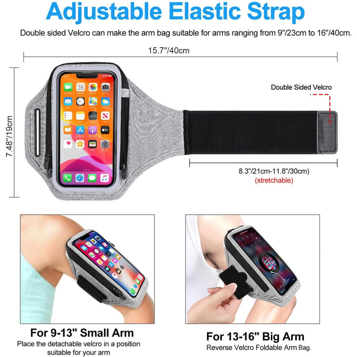 Спортивний браслет для телефону з кишенею для навушників, чохол для телефону для бігу 6.9 дюймів, кріплення на руку для iPhone 17 16 15, спортивний браслет, знімний тримач для телефону, для джоггінгу (світло-сірий)