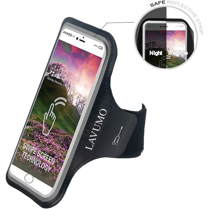 Спортивний браслет на руку для iPhone 16 Pro Max, 16 Plus, 15 Pro Max, 15 Plus, 14 Pro Max, Samsung S24, S23, S22 Ultra. Тримач для телефону на руку для бігу та спорту, чорний. Підходить для телефонів 6.3'-7.0'