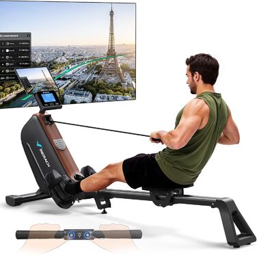 Гребний тренажер MERACH для дому, складаний, магнітний, тихий, з додатком, подовжені направляючі, електричне налаштування (самостійно)