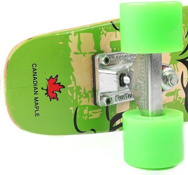Скейтборд круїзер FunTomia Mini-Board 57 см, канадський клен (7 шарів), підшипники ABEC-9, зелений з черепом та зеленими колесами
