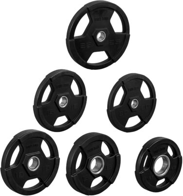 Олімпійські диски GORILLA SPORTS 5 кг, пластик, 50 мм, чорні, тригрип