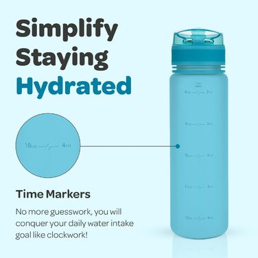 Пляшка для води Hydracy з фруктовим інфузером, 500 мл, BPA-free, із часовими мітками, герметична спортивна пляшка без конденсату, швидке пиття, для спорту та активного відпочинку, аква-синя