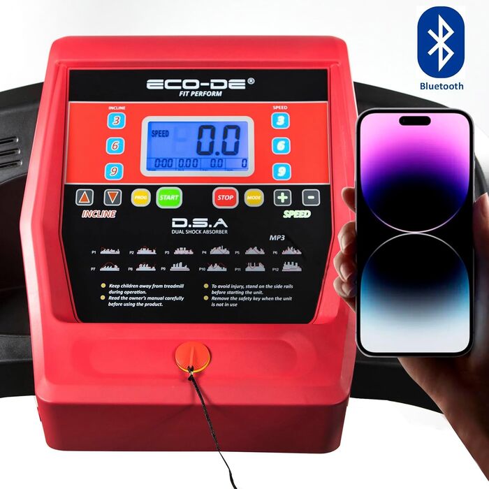 ECODE® Складне бігове полотно з амортизаторами DSA, Bluetooth та LCD-дисплеєм - бігове полотно для ходьби та бігу з 12 програмами
