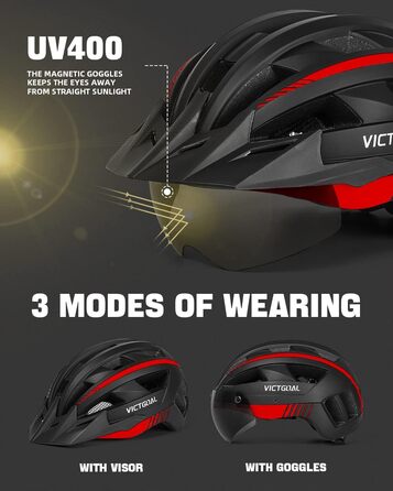 Велосипедний шолом VICTGOAL для чоловіків і жінок MTB з магнітним знімним візором, 21 вентиляційний отвір, регульований, захисні окуляри