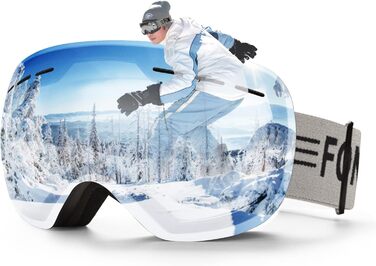 Лижна маска FONHCOO OTG для окулярів, дзеркальна, антифог, UV-захист, срібна, VLT 13,5%, для чоловіків і жінок