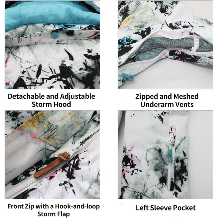 Жіночий гірськолижний костюм GSOU SNOW 2 частини: куртка та штани - водонепроникний, вітронепроникний, дихаючий, з утепленням, теплий, з капюшоном, білий + чорний, розмір S