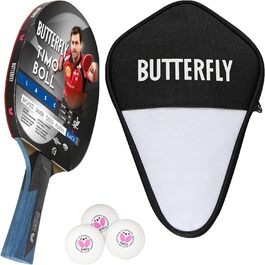Настільний тенісний ракетка Butterfly Timo Boll Black ITTF, професійна, анатомічна ручка, накладка Wakaba, з чохлом і 3 м'ячами