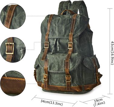 Чоловічий рюкзак з вощеного льону та шкіри Crazy Horse BRASS TACKS Leathercraft, водонепроникний, для ноутбука 15.6