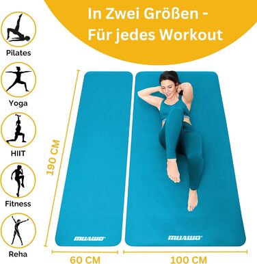 Мат для тренувань Muawo Premium: фітнес, йога, гімнастика | антиковзаюча, товста, довга | 190 x 100 x 1,5 см