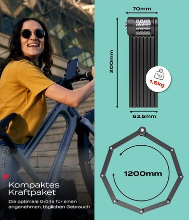 IMPACT® FlexLock 15 - Преміум складне велозамкe з високим рівнем безпеки. Довжина 120 см, витримує до 1,5 тонни. Замок з ключем/кодом.