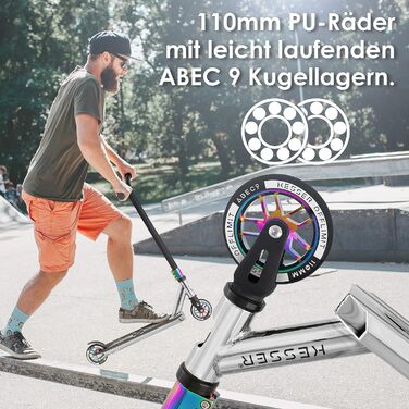 Трюковий самокат KESSER X-Limit-Pro 360° з підніжкою, підшипниками ABEC 9, 110 мм PU колесами, для дітей і дорослих