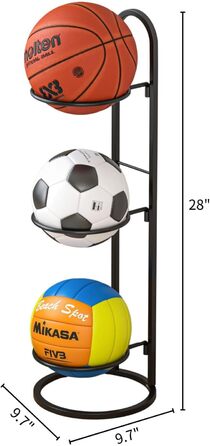 Стійка для м'ячів AGTEK: Органайзер для гаража, 3 кошики для баскетбольних, футбольних та волейбольних м'ячів, чорний