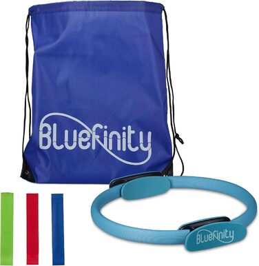Кільце для пілатесу Relaxdays Bluefinity з подвійними ручками, з м'якою обшивкою, діаметр 39 см, скловолокно, з еластичними стрічками, турквенового кольору