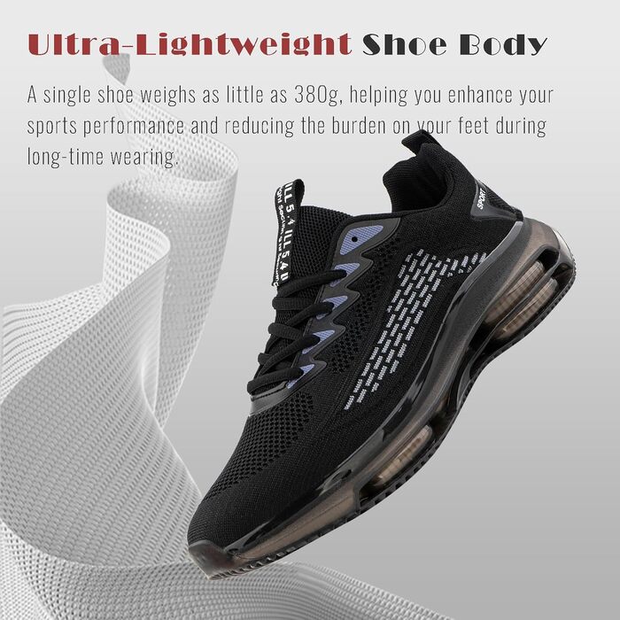 Чоловічі кросівки Hitmars з повітряною подушкою, розмір 39-48 (сітка, чорний колір, 46 EU)