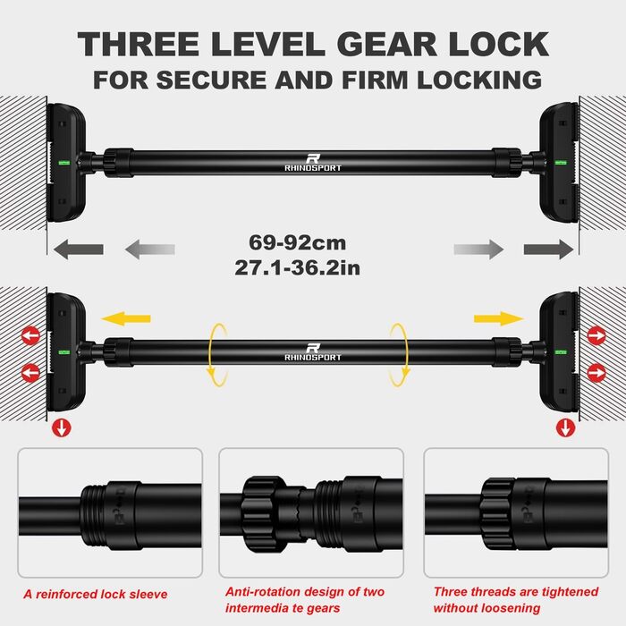 Климмер для дверей Klimmzugstange, 69-92 см, тренажер для дому, фітнесу, верхньої частини тіла, з неслизьким покриттям