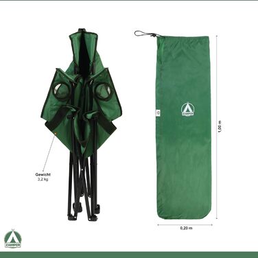 Крісло для кемпінгу Zamper 150 кг, складне – риболовне та кемпінгове з підстаканником та знімною подушкою для голови