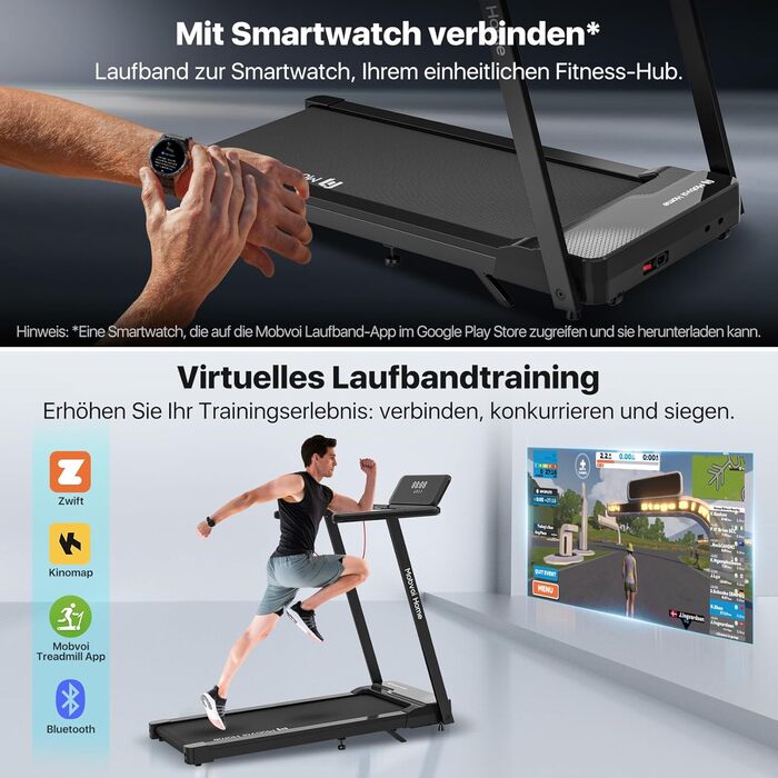 Біговий тренажер Mobvoi Home Laufband Ultra 3-в-1 з підставкою для телефону, ноутбука та чашки. LED-дисплей, швидкість до 12 км/год, навантаження до 120 кг, кут нахилу 6%