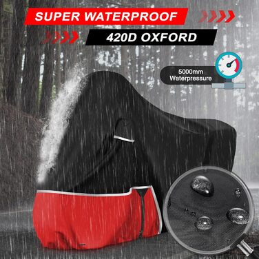 Водонепроникний чохол для мотоцикла Piaggio MP3 400/500 (з багажником) - чорний/червоний, 420D Oxford, зимовий, захисний