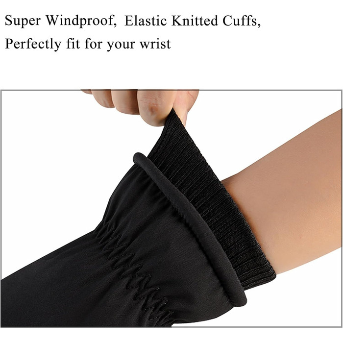 Чоловічі зимові рукавички KXF з натуральної шкіри, утеплені флісом, вітронепроникні, для їзди на велосипеді, водіння, бігу, кемпінгу та хайкінгу (Чорний)